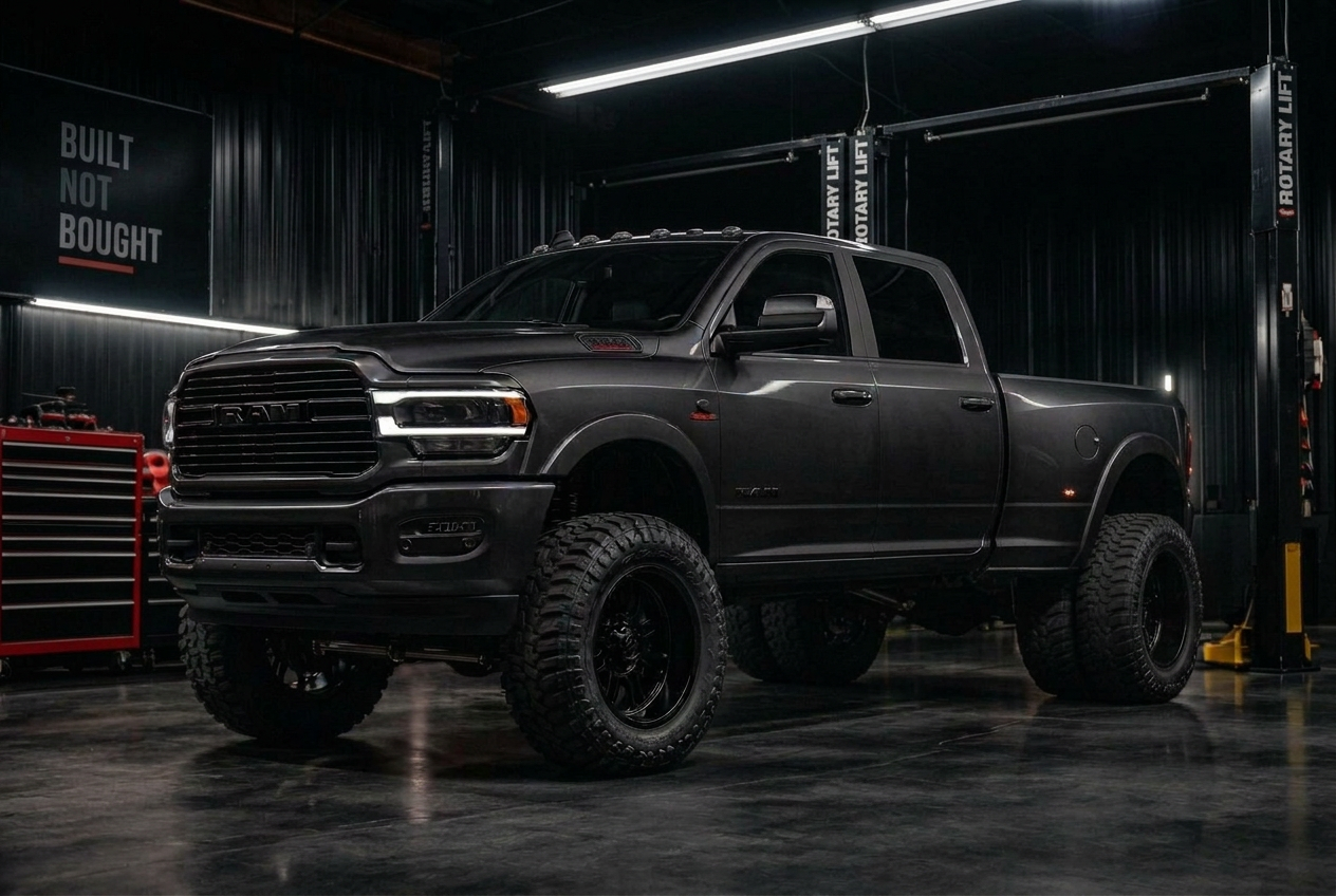 Fully loaded Dodge Ram 3500 dually lifted at Integrity Performance Auto LLC